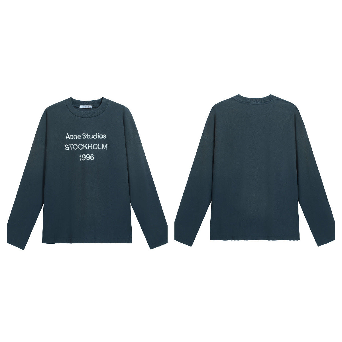 Vintage Washed Rhinestone Graphic Long Sleeve Tee Unisex Loose Fit Cotton Casual Shirts