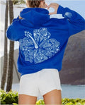 Everything Comes in Waves" Palm Surf Embroidery Drop Shoulder Hoodie