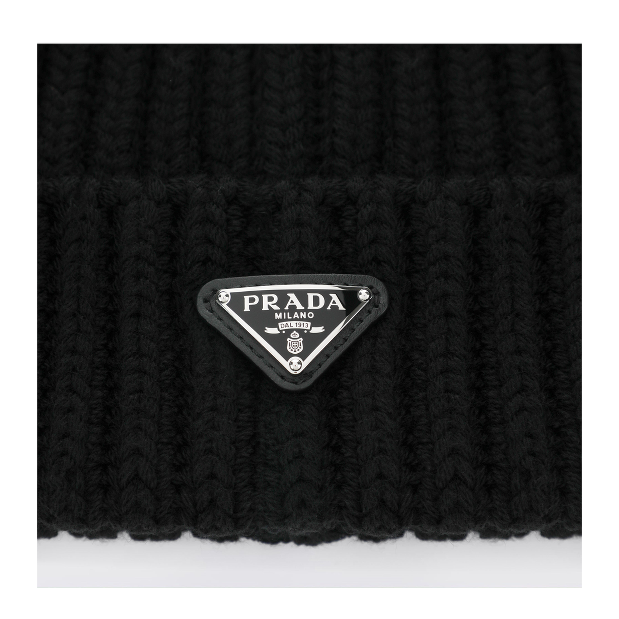 Black Virgin Wool Beanie With Enamelled Triangle Logo
