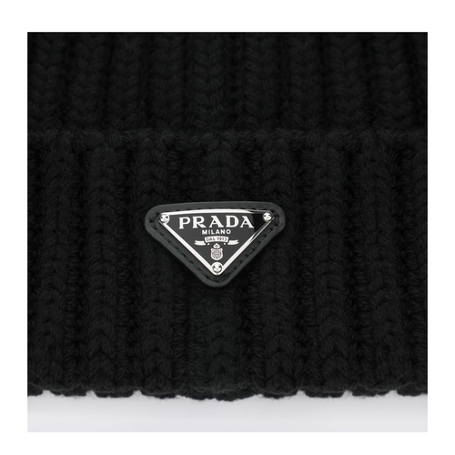 Black Virgin Wool Beanie With Enamelled Triangle Logo