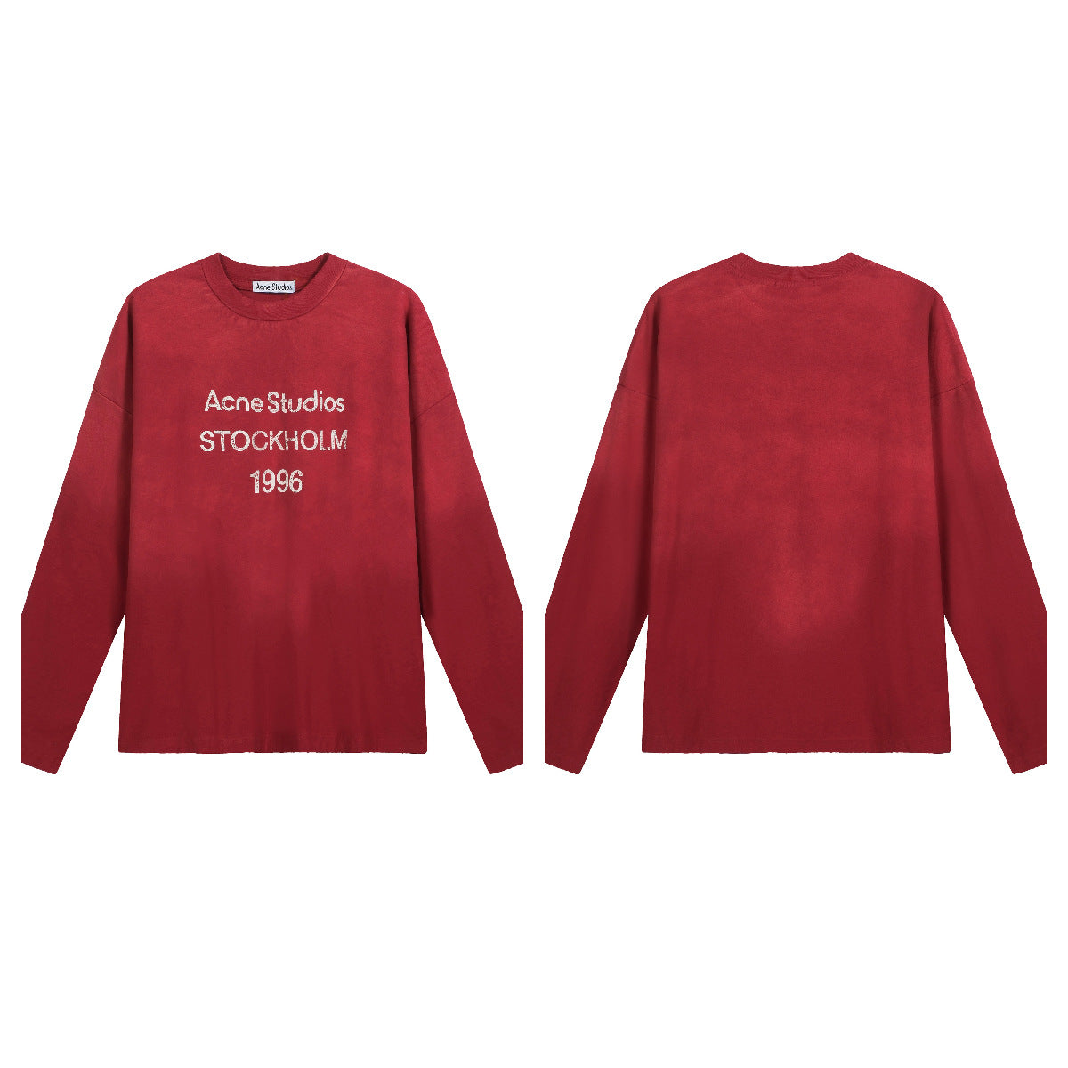 Vintage Washed Rhinestone Graphic Long Sleeve Tee Unisex Loose Fit Cotton Casual Shirts