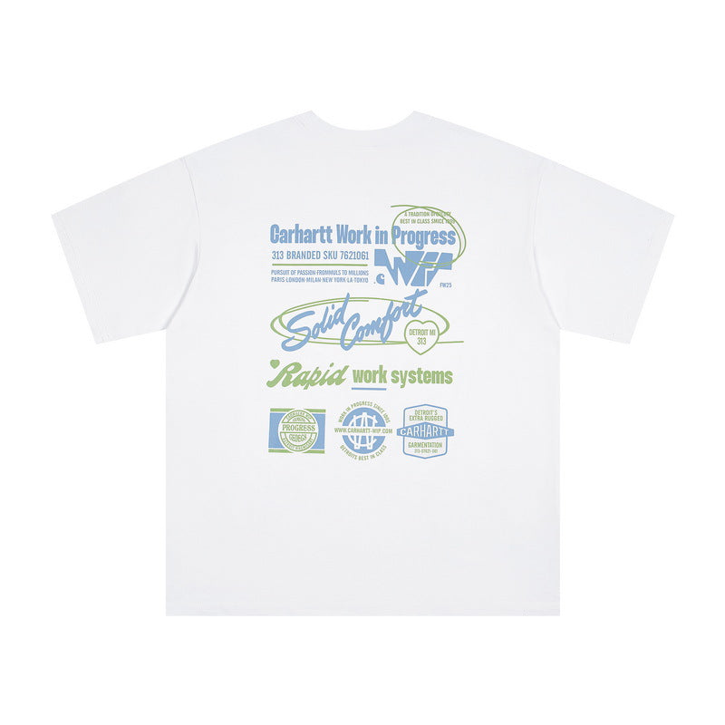 Unisex Carhartt High Street Printed Cotton Loose T Shirt Casual Daily Tops