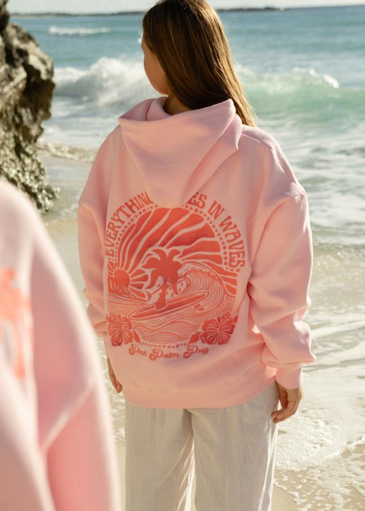 "Everything Comes in Waves" Hoodie in pink