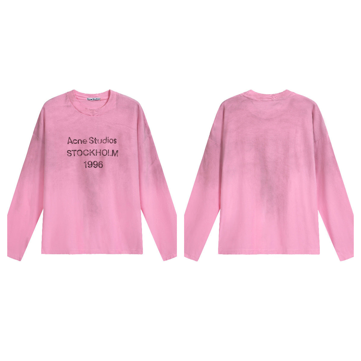 Vintage Washed Rhinestone Graphic Long Sleeve Tee Unisex Loose Fit Cotton Casual Shirts
