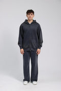 380g Vintage Washed Fleece Zip Up Hoodie | Oversized Drop Shoulder Heavyweight Hooded Jacket Unisex