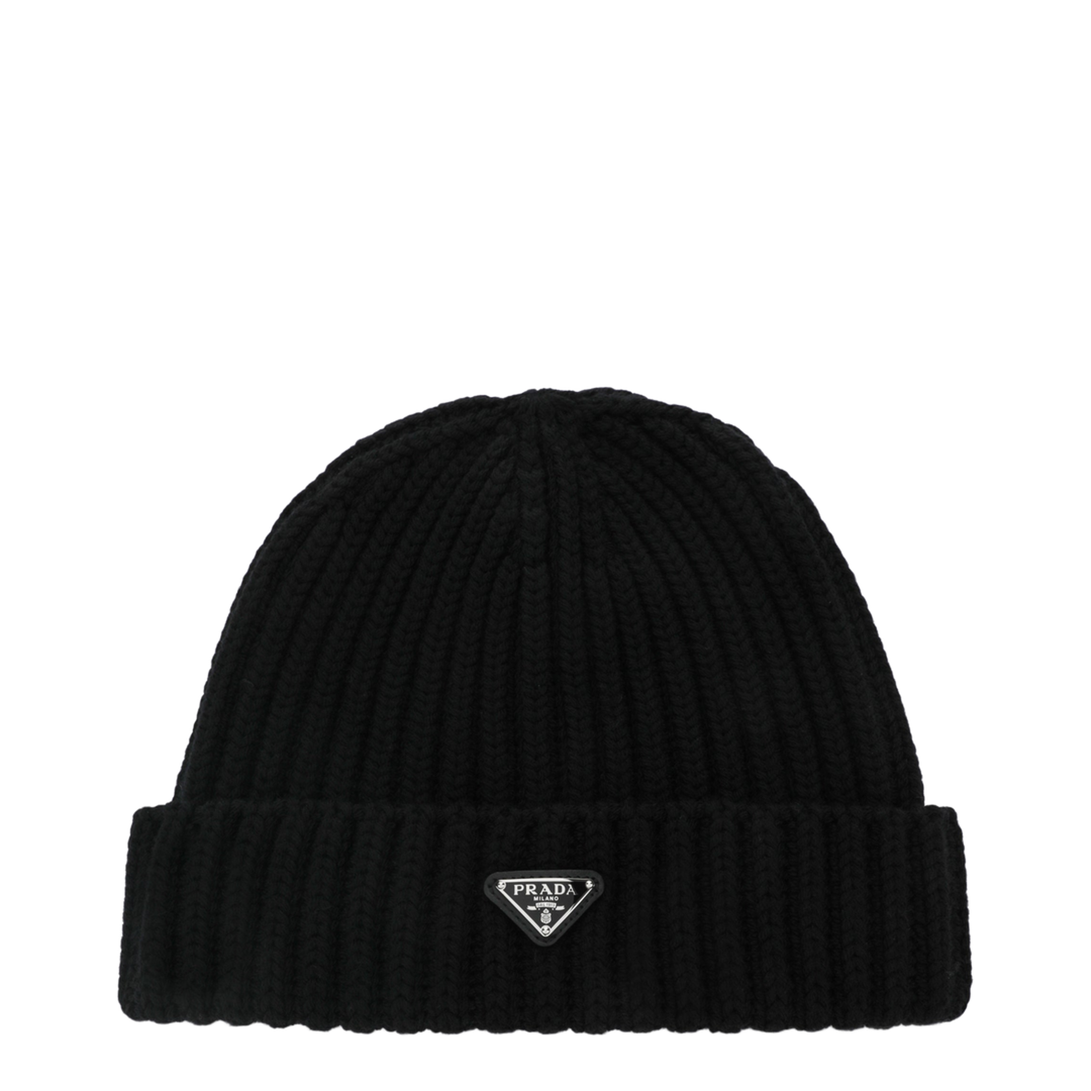 Black Virgin Wool Beanie With Enamelled Triangle Logo