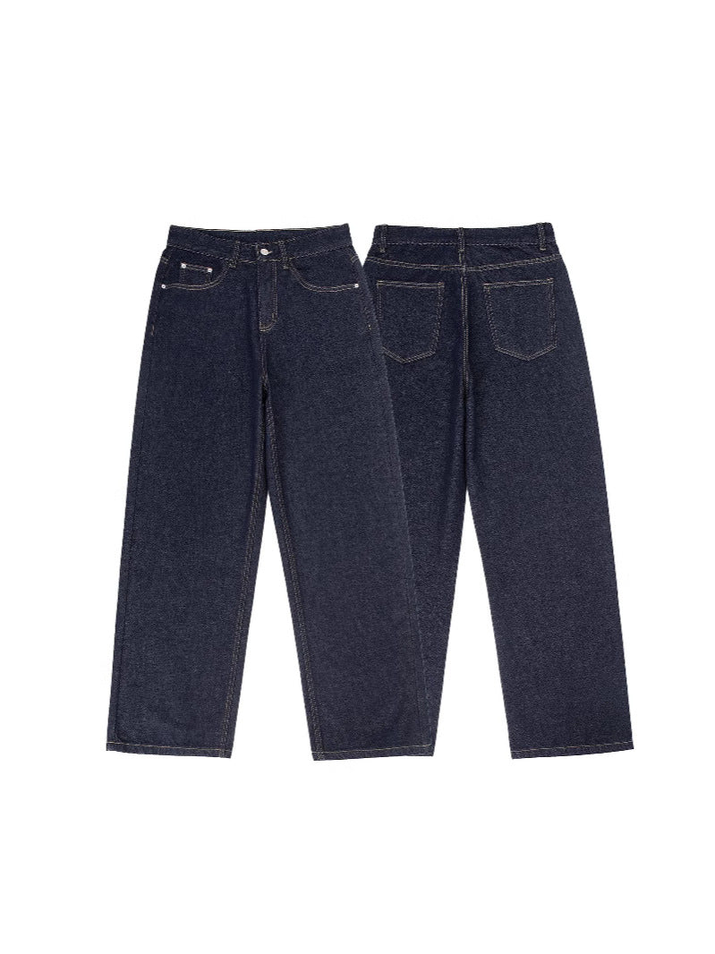 RUIENRS x Magmans 2025 Vintage Washed Dark Blue Baggy Wide Leg Jeans Unisex Loose Streetwear Denim Pants K7523