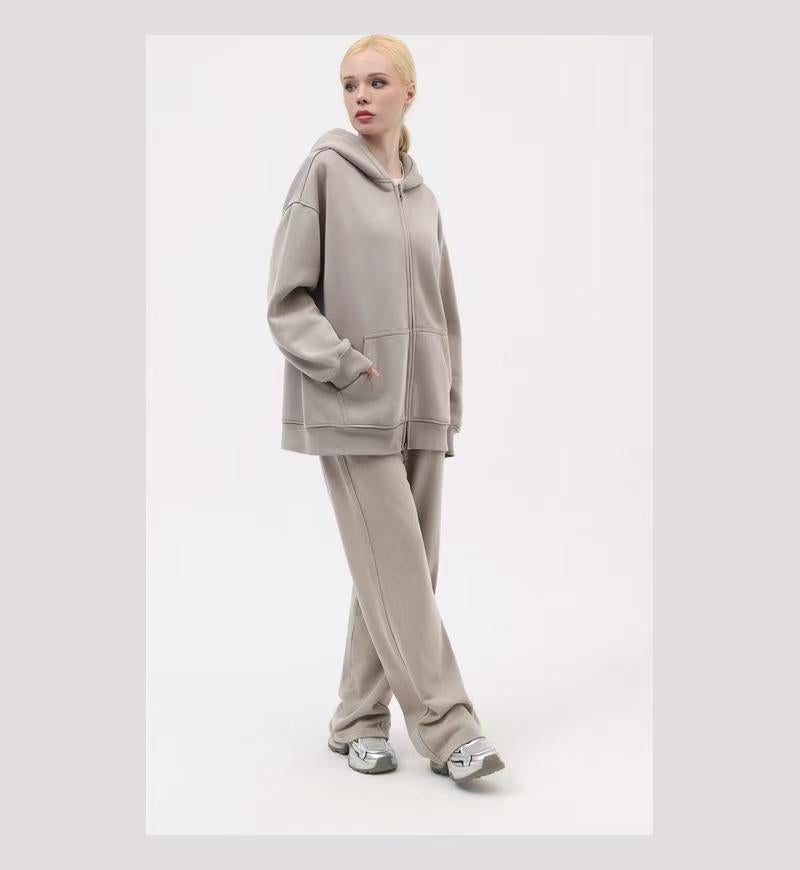 380g Vintage Washed Fleece Zip Up Hoodie | Oversized Drop Shoulder Heavyweight Hooded Jacket Unisex