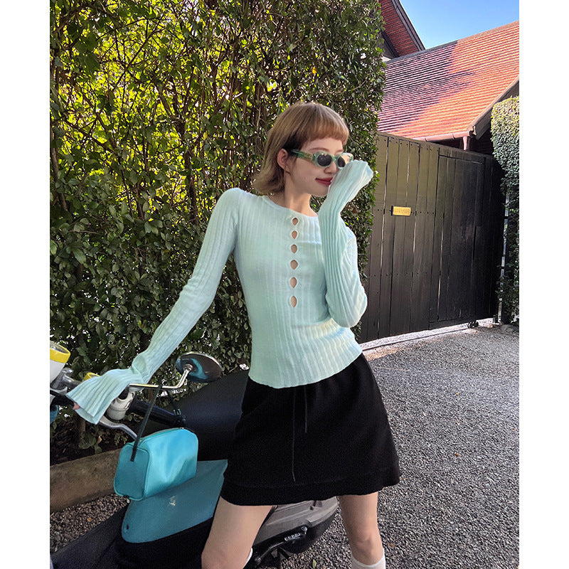 Slim Fit Ribbed Knit Button Top
