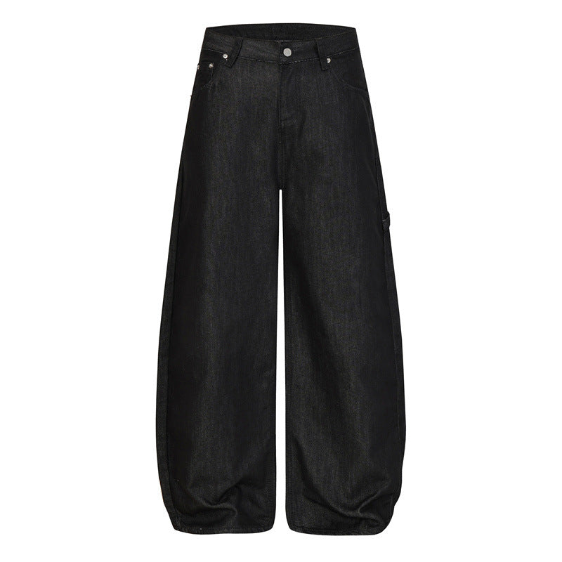 Vintage Raw Black Baggy Wide Leg Jeans Unisex Cross Embroidery Cut Baggy Hip Hop Streetwear Denim Pants