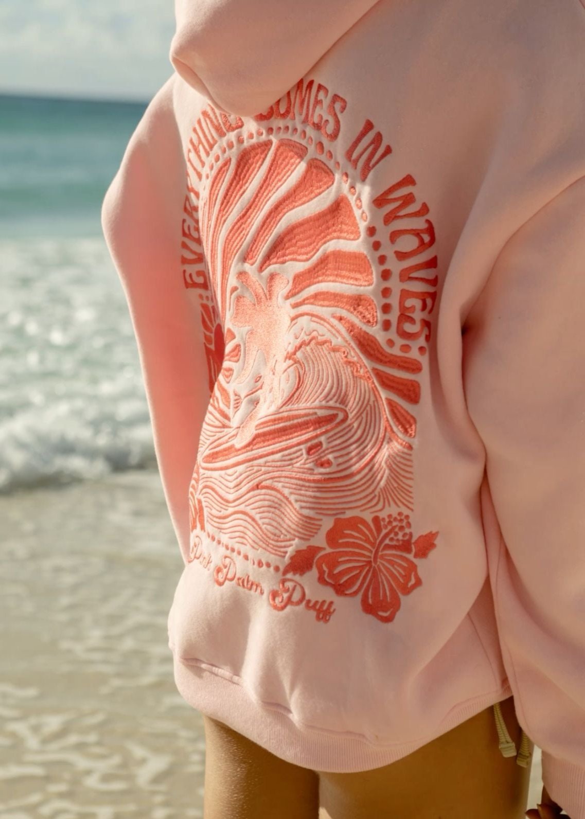 "Everything Comes in Waves" Hoodie in pink