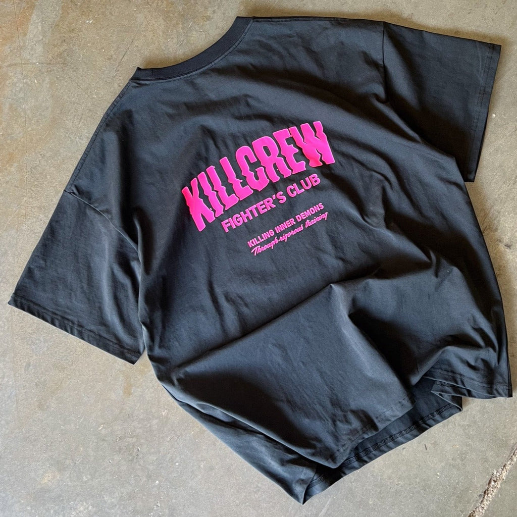 RELAXED FIT RIGOROUS TRAINING T-SHIRT - BLACK / PINK