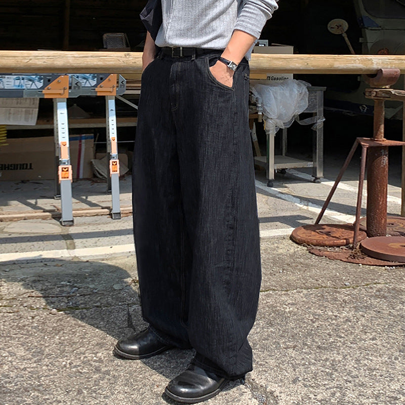 ASCLO Deep Blue American Loose Wide Leg Jeans, Spring and Autumn 2025 New Style, with a drooping and lazy casual straight leg pants