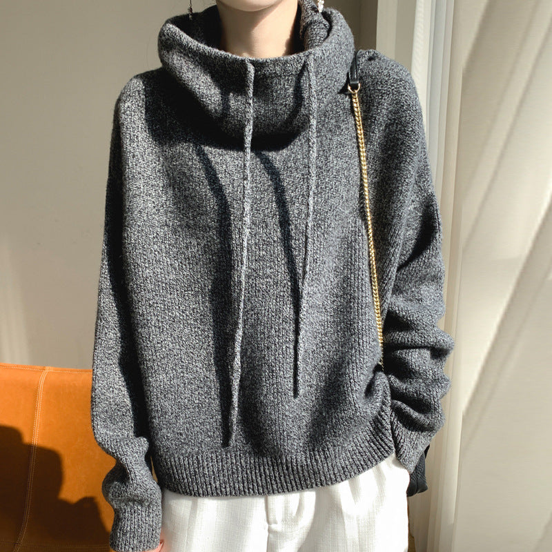 Heavy duty thickened wool hooded sweatshirt for women in autumn and winter, lazy style cashmere knitted sweatshirt, skin friendly warm pullover top