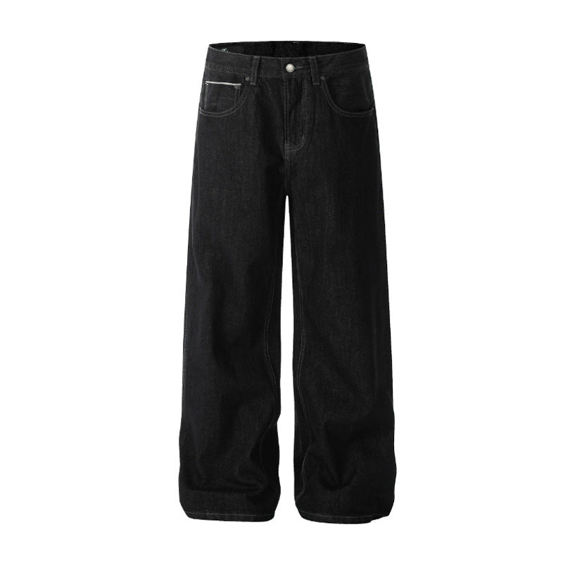 Red border original cow red ear wrapped jeans men's straight leg loose wide leg casual trend Korean version versatile street pants