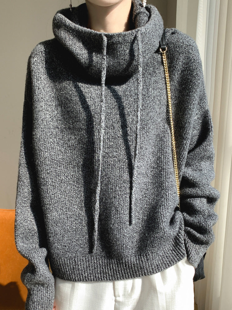 Heavy duty thickened wool hooded sweatshirt for women in autumn and winter, lazy style cashmere knitted sweatshirt, skin friendly warm pullover top