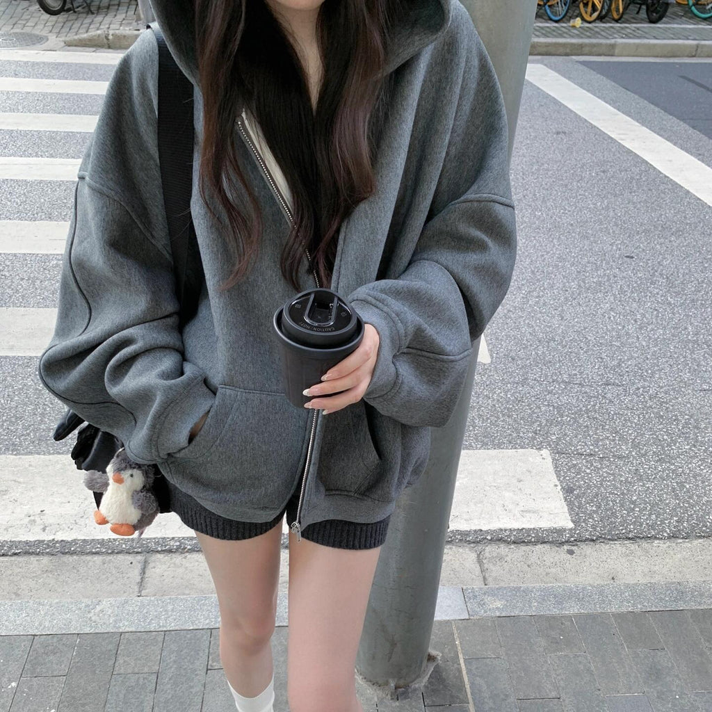 American street loose slimming hooded jacket for women 2024 autumn and winter new collection lazy style fashionable thick hoodie for women's fashion trend