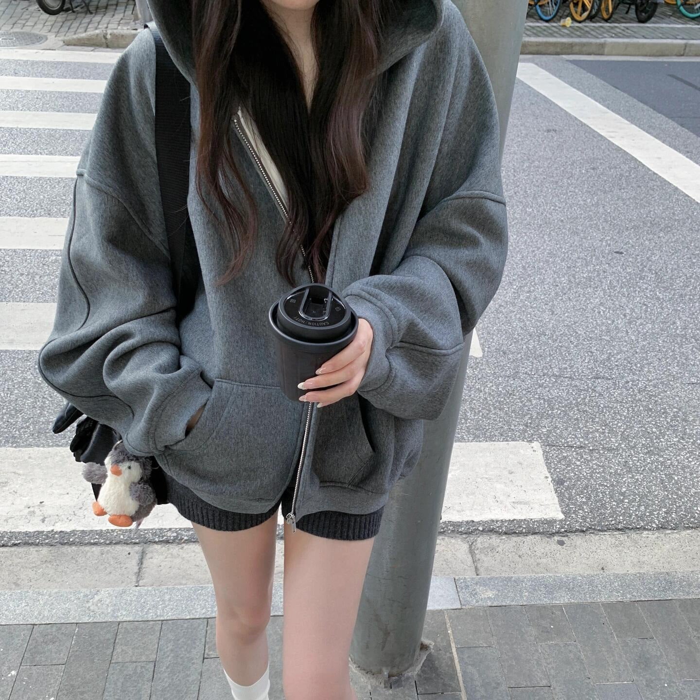 American street loose slimming hooded jacket for women 2024 autumn and winter new collection lazy style fashionable thick hoodie for women's fashion trend