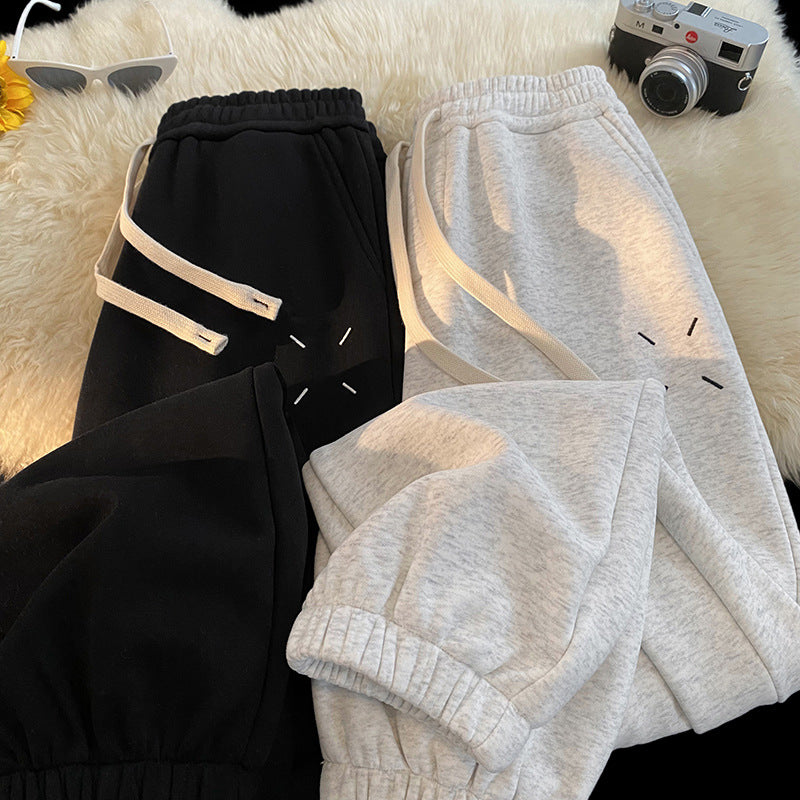 Skinny pants, curved knife pants, men's autumn and winter heavyweight with thick velvet, American high street guard pants, versatile casual ankle sports pants
