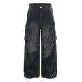 DC+American retro workwear wide leg jeans, men's and women's distressed multi pocket loose wide leg pants, black pants