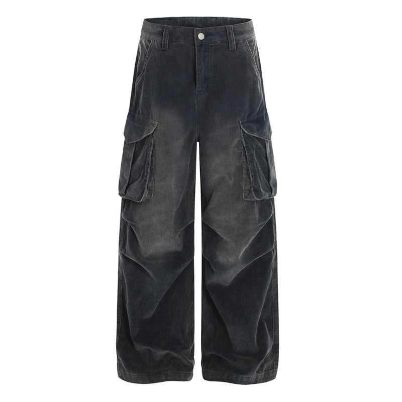 DC+American retro workwear wide leg jeans, men's and women's distressed multi pocket loose wide leg pants, black pants