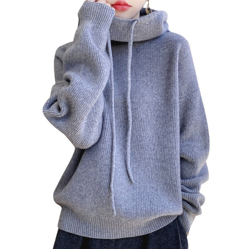 Heavy duty thickened wool hooded sweatshirt for women in autumn and winter, lazy style cashmere knitted sweatshirt, skin friendly warm pullover top