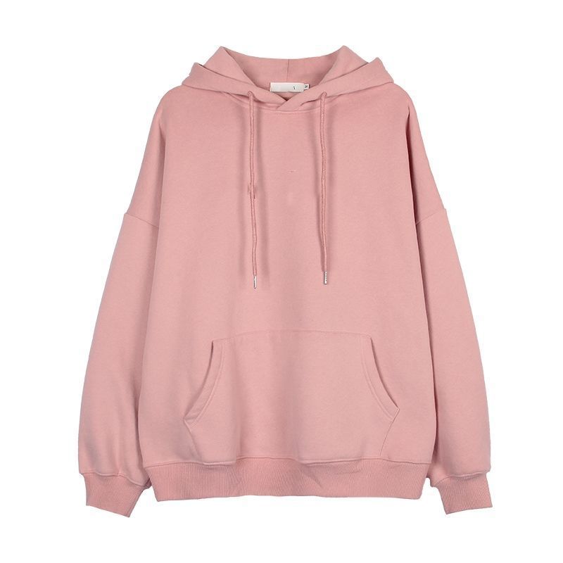 Oversize niche autumn and winter American loose cream yellow light blue with plush thick hooded sweatshirt for women's outerwear