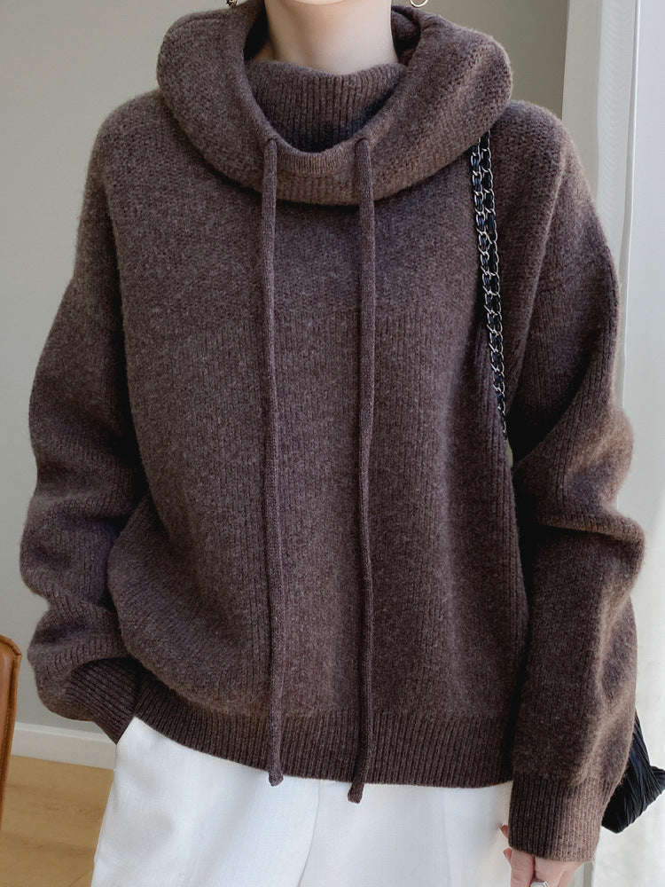 Heavy duty thickened wool hooded sweatshirt for women in autumn and winter, lazy style cashmere knitted sweatshirt, skin friendly warm pullover top