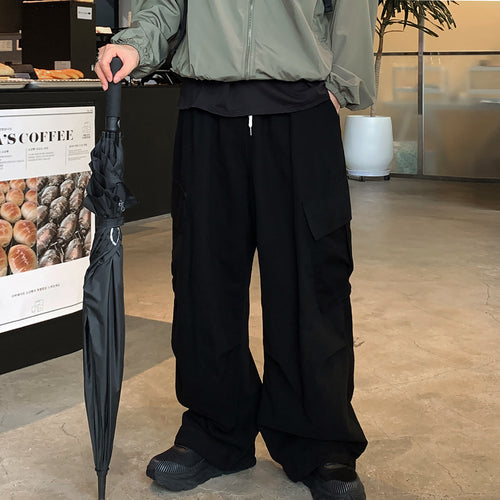 ASCLO\u0026QIAO spring new niche design black loose casual work pants men's straight tube drawstring large pocket
