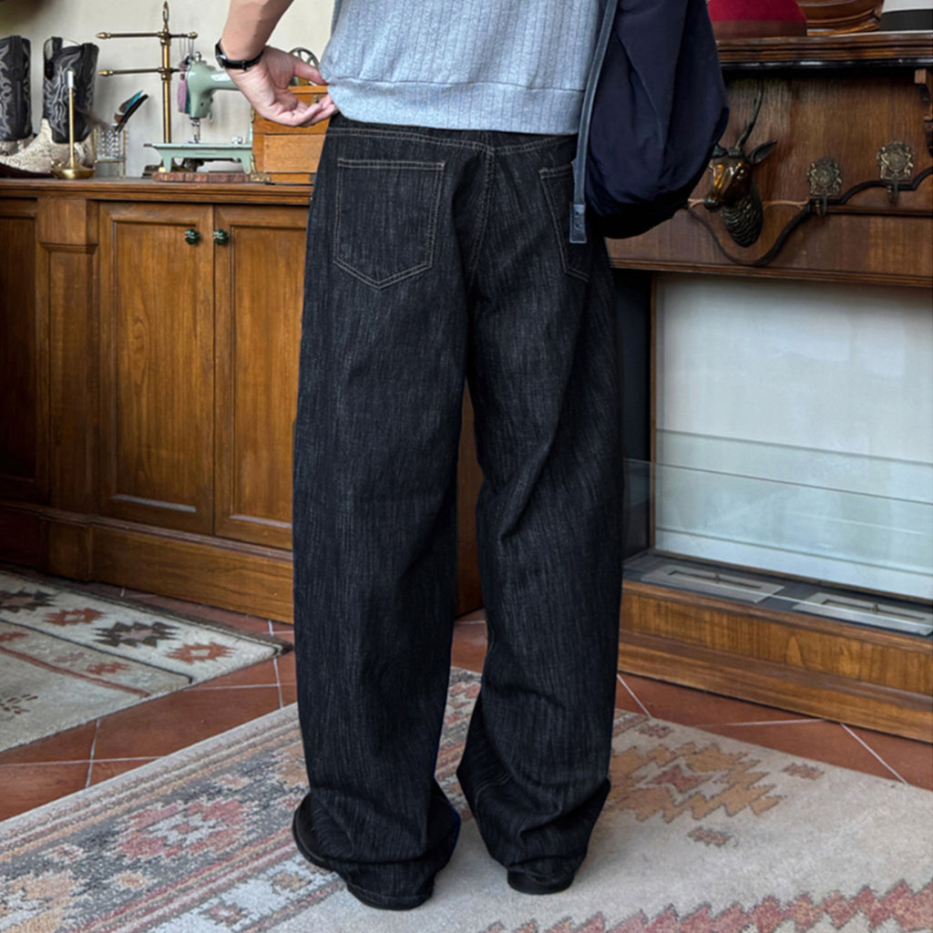 ASCLO Deep Blue American Loose Wide Leg Jeans, Spring and Autumn 2025 New Style, with a drooping and lazy casual straight leg pants