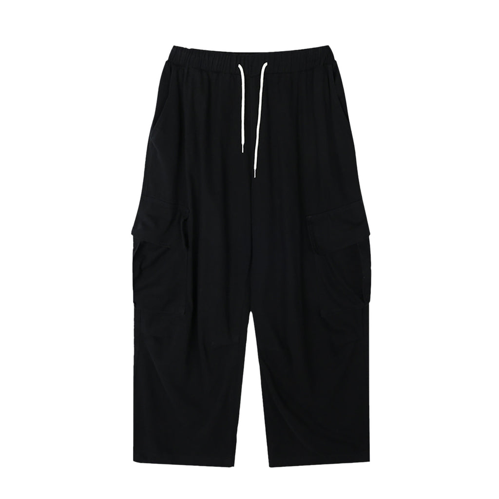 ASCLO\u0026QIAO spring new niche design black loose casual work pants men's straight tube drawstring large pocket