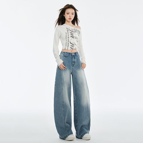 American retro tall girl with elongated curved knife wide leg jeans, women's 2025 new autumn sickle pants, loose fit