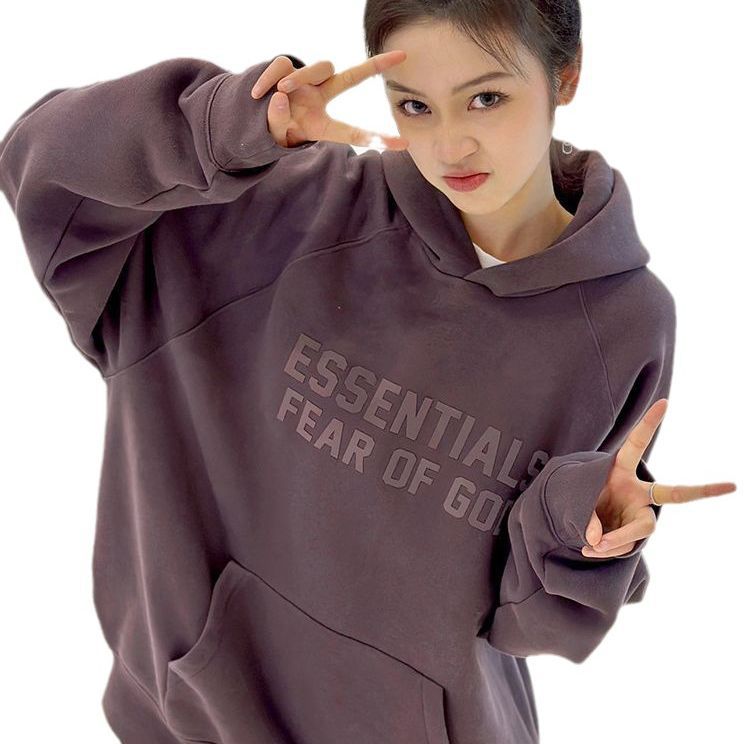 ESS American fashion brand fog high street autumn new item Morandi design sense women's hoodie loose shoulder hooded sweatshirt