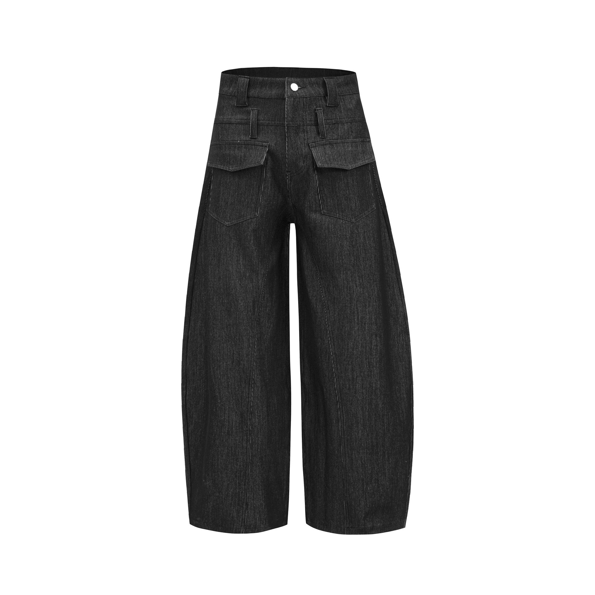 American style patchwork flap pocket wide leg jeans for men and women, washed and worn, loose and ripped straight leg pants