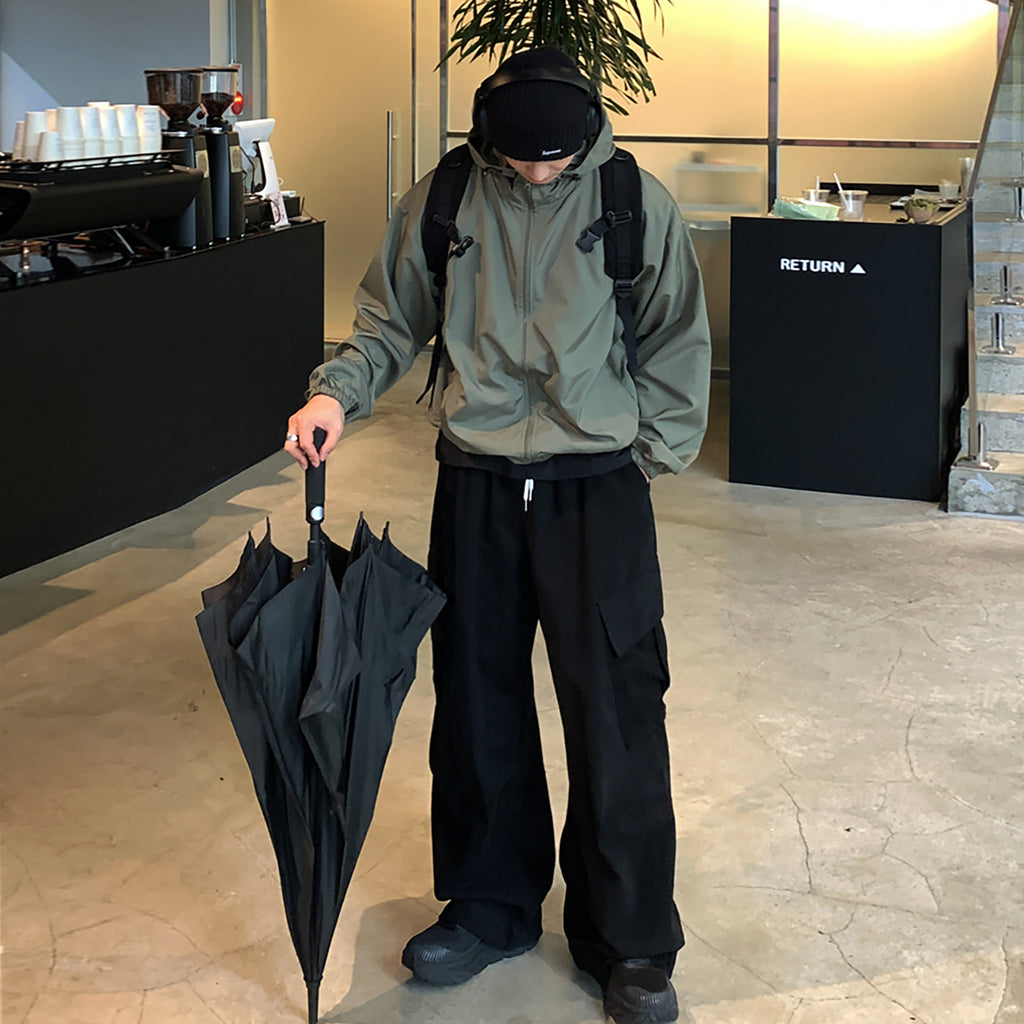 ASCLO\u0026QIAO spring new niche design black loose casual work pants men's straight tube drawstring large pocket