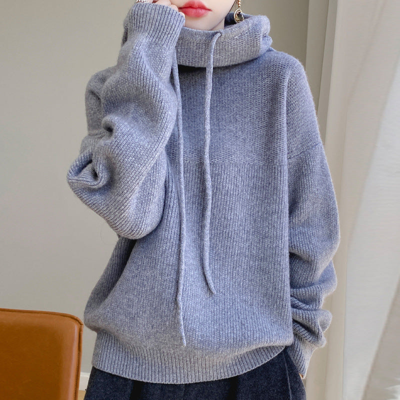 Heavy duty thickened wool hooded sweatshirt for women in autumn and winter, lazy style cashmere knitted sweatshirt, skin friendly warm pullover top