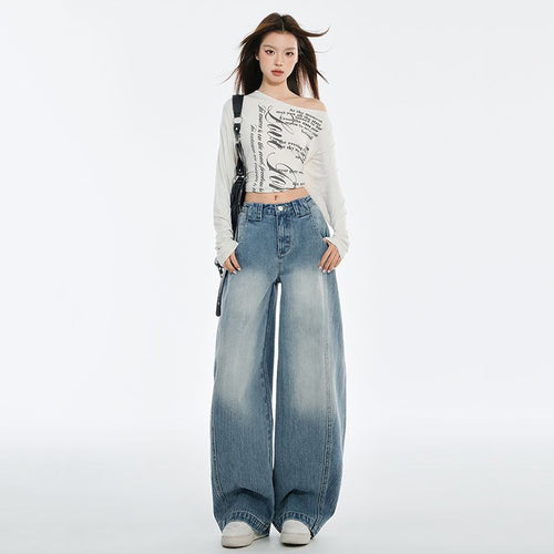 American retro tall girl with elongated curved knife wide leg jeans, women's 2025 new autumn sickle pants, loose fit