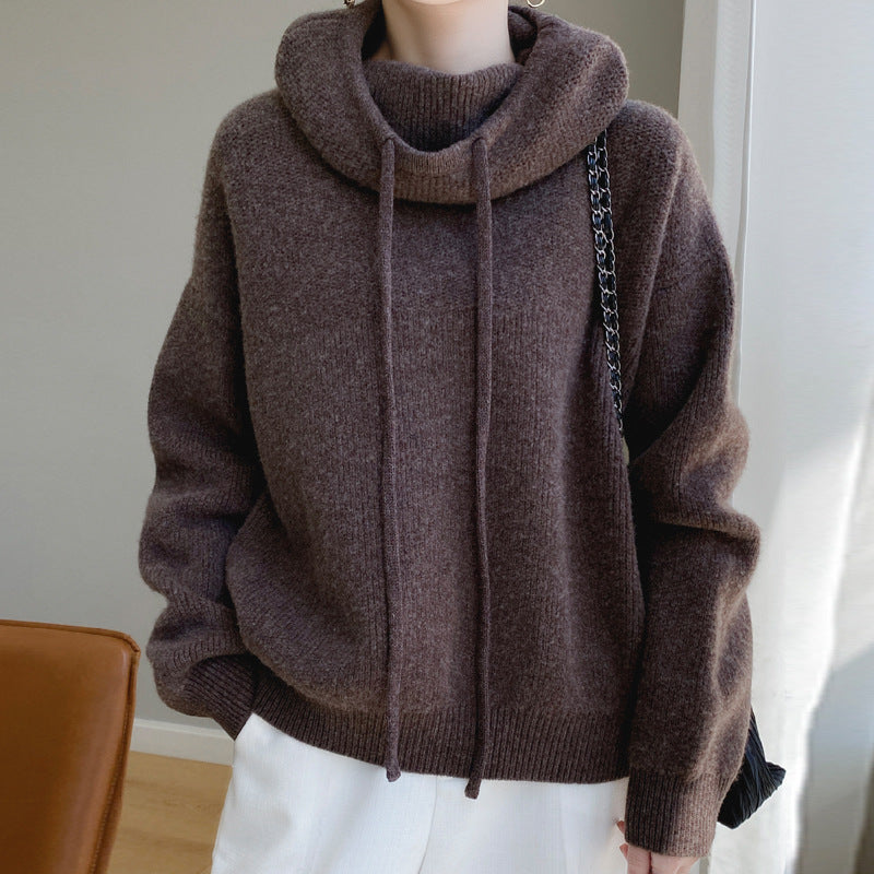 Heavy duty thickened wool hooded sweatshirt for women in autumn and winter, lazy style cashmere knitted sweatshirt, skin friendly warm pullover top