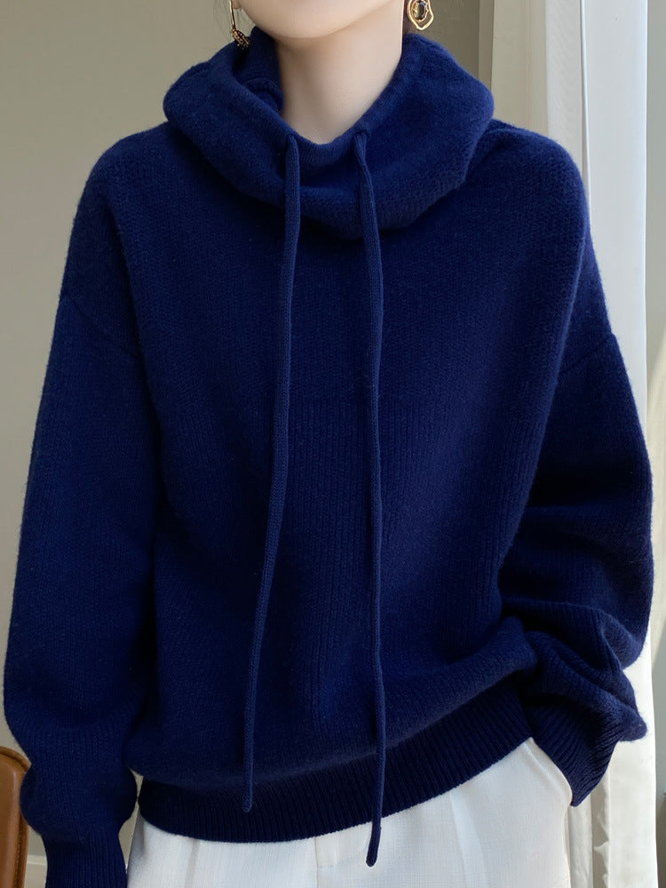 Heavy duty thickened wool hooded sweatshirt for women in autumn and winter, lazy style cashmere knitted sweatshirt, skin friendly warm pullover top