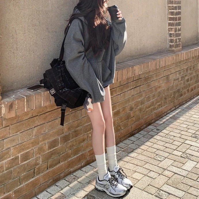 American street loose slimming hooded jacket for women 2024 autumn and winter new collection lazy style fashionable thick hoodie for women's fashion trend