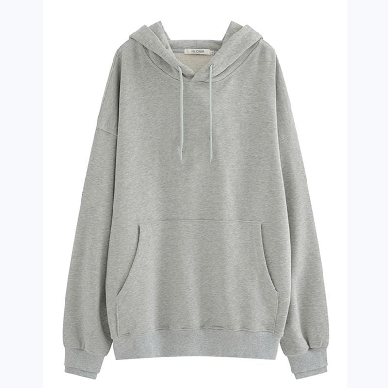 Oversize niche autumn and winter American loose cream yellow light blue with plush thick hooded sweatshirt for women's outerwear