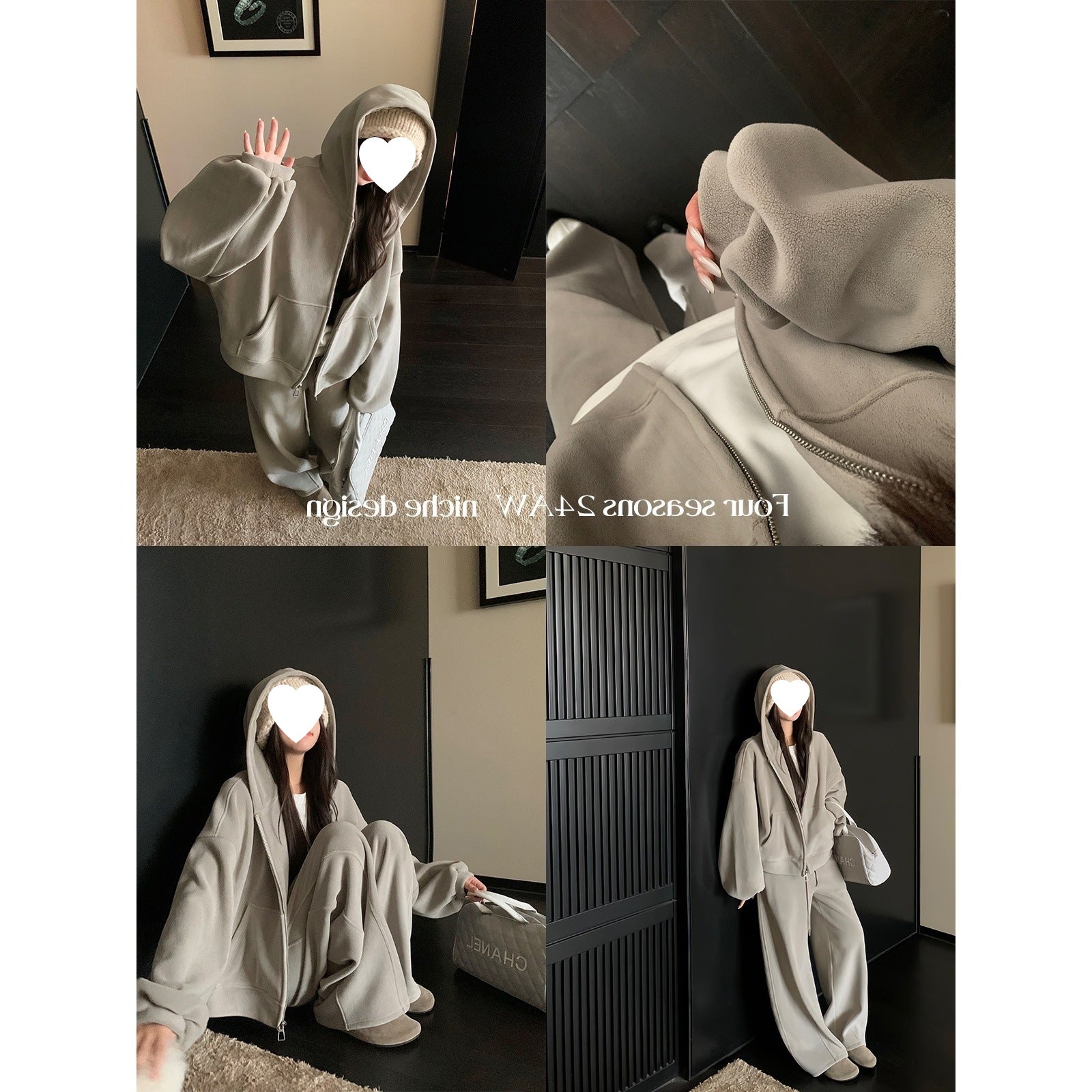 Ouyang hooded sweatshirt jacket for women in winter with thick velvet and lazy style, casual and loose American retro top