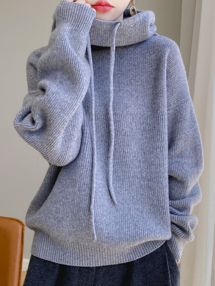Heavy duty thickened wool hooded sweatshirt for women in autumn and winter, lazy style cashmere knitted sweatshirt, skin friendly warm pullover top