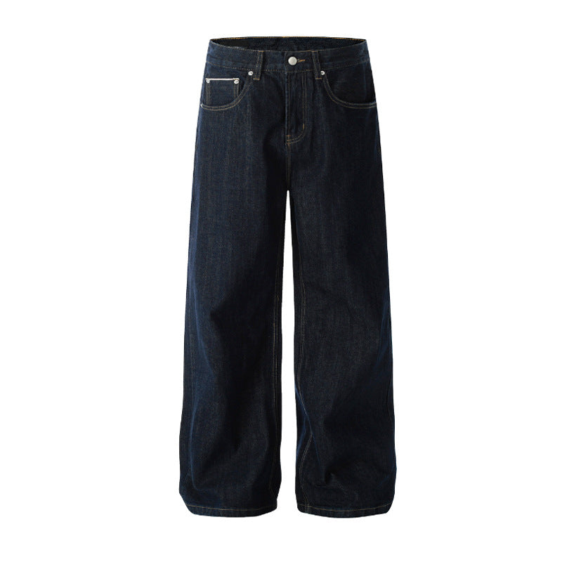 Red border original cow red ear wrapped jeans men's straight leg loose wide leg casual trend Korean version versatile street pants