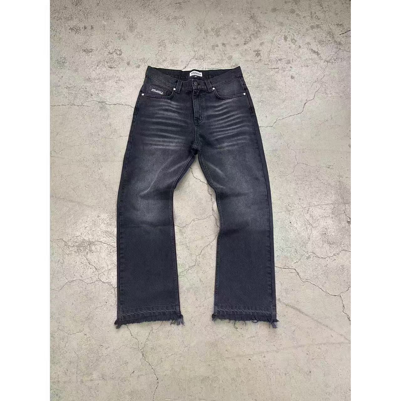 Men Vintage Clean Fit Straight Leg Jeans, CE Wesley Loose Solid Color Denim Trousers