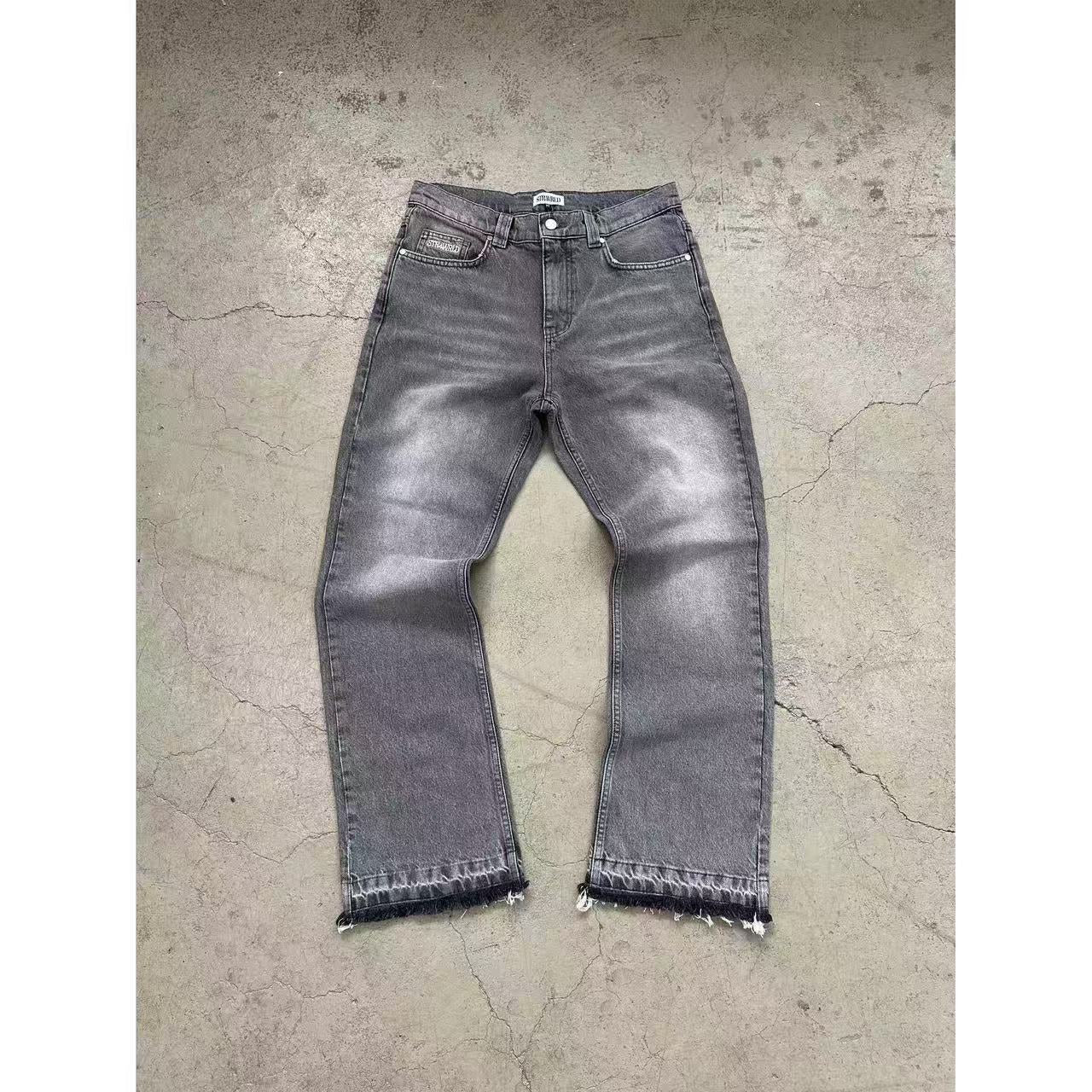 Men Vintage Clean Fit Straight Leg Jeans, CE Wesley Loose Solid Color Denim Trousers