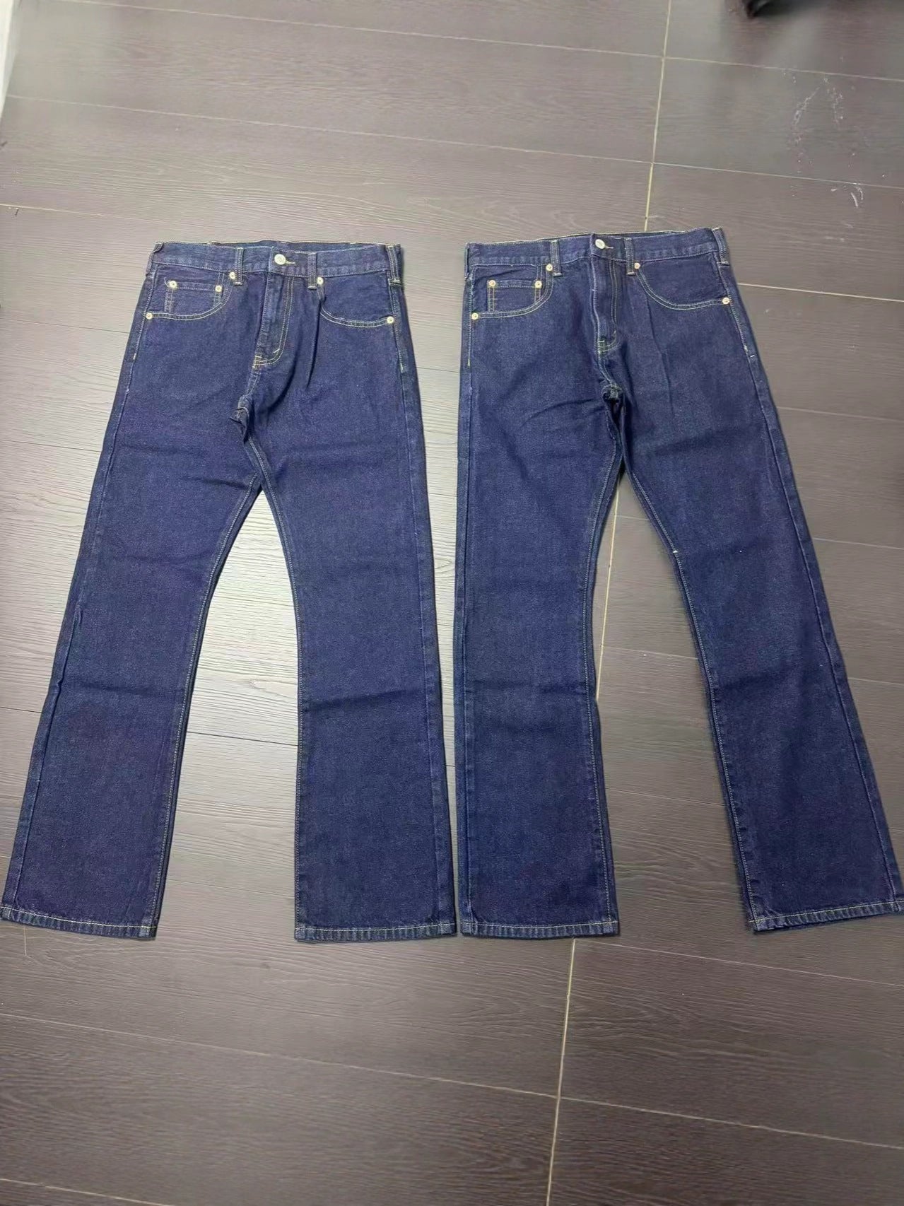 Men 14oz Raw Selvedge Bootcut Jeans, Heavy Raw Indigo Blue Flared Denim Trousers