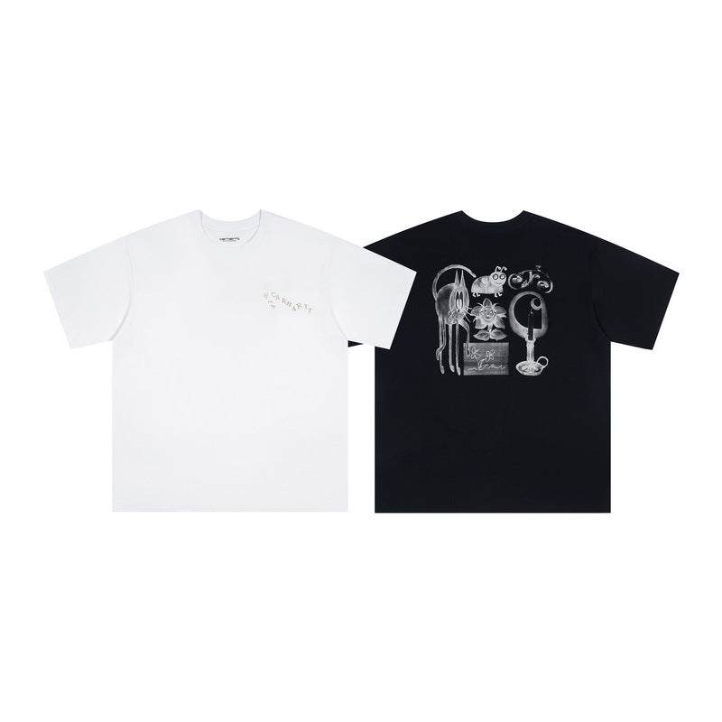 Unisex Carhartt High Street Printed Cotton Loose T Shirt Casual Daily Tops