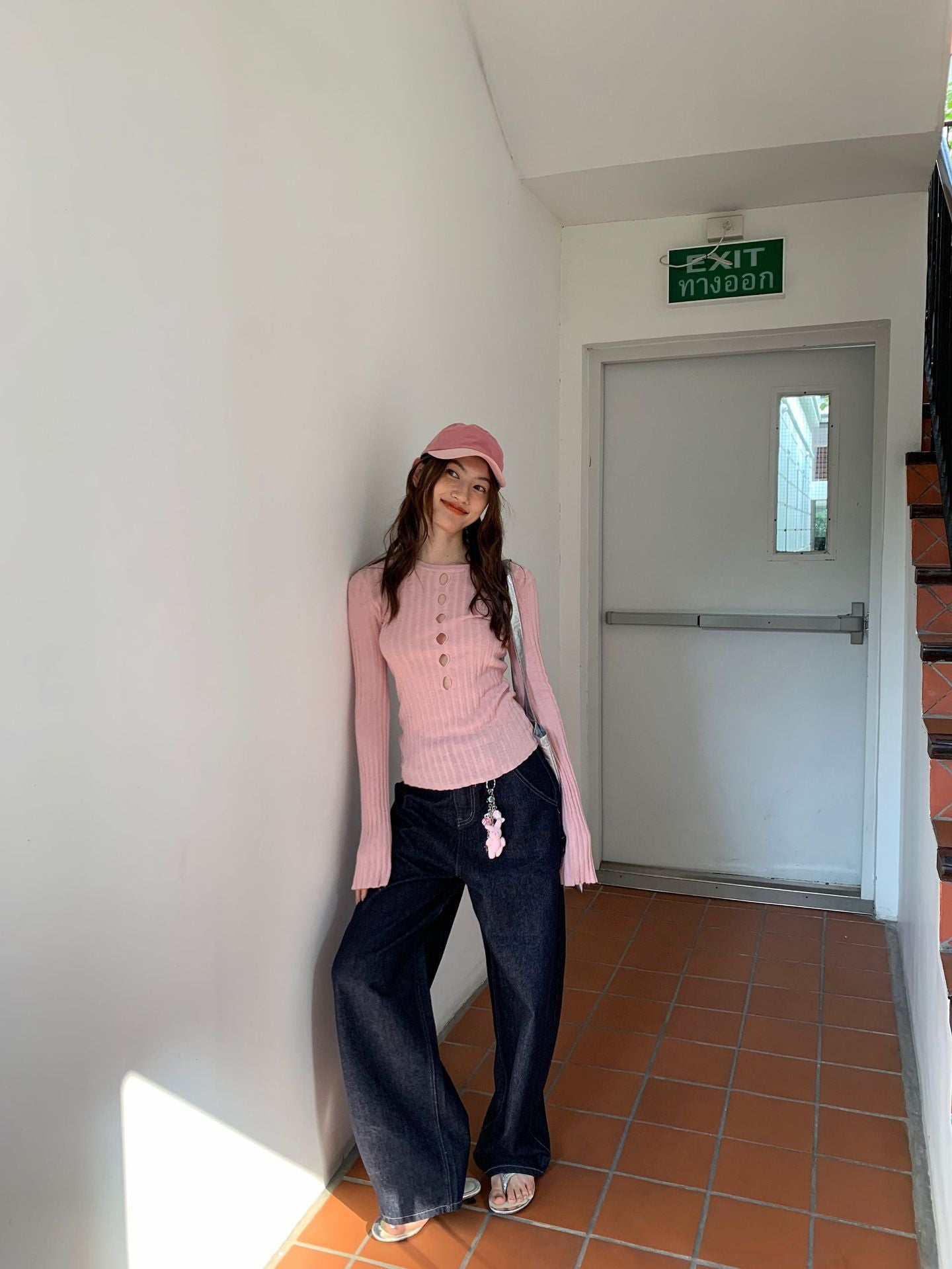 Slim Fit Ribbed Knit Button Top