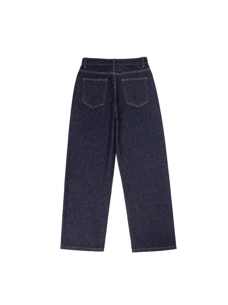 RUIENRS x Magmans 2025 Vintage Washed Dark Blue Baggy Wide Leg Jeans Unisex Loose Streetwear Denim Pants K7523